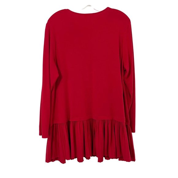 J. Jill Red Pleated Hem Long Sleeve Shirt Crewneck Slit Hem - Size 1X - Picture 2 of 6